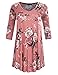 AMORE ALLFY Women's 3/4 Sleeve V-Neck Flare Hem Patterned Tunic Mauve 170403 X-Large