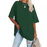 Fisoew Women's Oversized T Shirts Tees Half Sleeve Crew Neck Cotton Tunic Tops