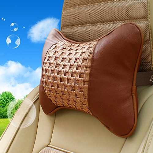 Car Headrest Pillow 2pcs Breathable Auto Neck Pillow Ergonomic Cervical Neckrest Support Pillow Brown Leather Backrest Cushion For Road Trip Travel