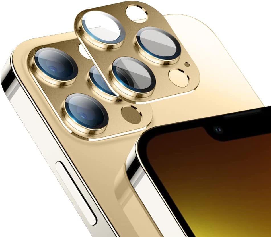 Niboow Camera Lens Protectors for iPhone 13 Pro / 13 Pro Max, Aluminum Alloy 9H Tempered Glass Anti Scratch Camera Cover, HD Full Cover Camera Lens Protector Film for iPhone 13 Pro / 13 Pro Max-Gold