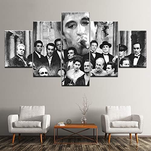 XLST 5 Panel Godfather Goodfellas Scarface Sopranos Modular Movie Pictures Canvas Prints Retro Painting Decor Living Wall Art,A,40X60X240X80X240X100X1