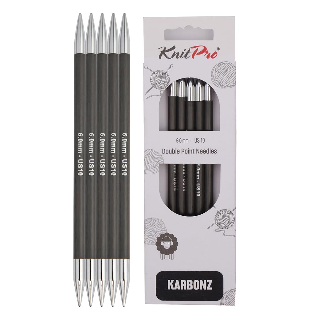 KnitPro Karbonz Double Pointed Needles 8" (20cm) | 6.00 mm