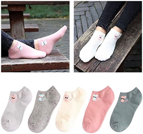 Glamorstar Women Socks Cotton No Show Low Cut Socks Ankle Sock 5 Pack Cat