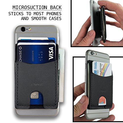 AIRSTIK Wallet for Phone or ID Credit Card Holder Minimalist Slim Cash Front Pocket Reusable Universal Micro Suction Leather Made in USA by KAPOTAS (Black) - Thumbnail 4