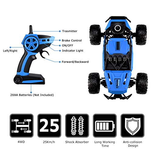 allcaca Remote Control Car Terrain RC Cars 2.4GHz High-Speed Electric Remote Control Off Road Monster Truck, 1/16 Scale RC Off-Road Vehicle 4WD RC Stunt Car for Kids, Blue - Thumbnail 3