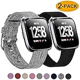 Welltin 2 Pack Bands Compatible with Fitbit Versa/Fitbit Versa 2 / Fitbit Versa Lite for Women Men, Breathable Woven Fabric Strap, Adjustable Replacement Wristband for Fitbit Versa Smart Watch