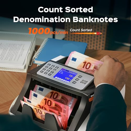 Bonvoisin Banknote Counter, Money Counter Counting the Value of Classified Banknotes, with UV/MG/IR/DD Counterfeit Detection, 1000 pieces/min (No mixed amounts)