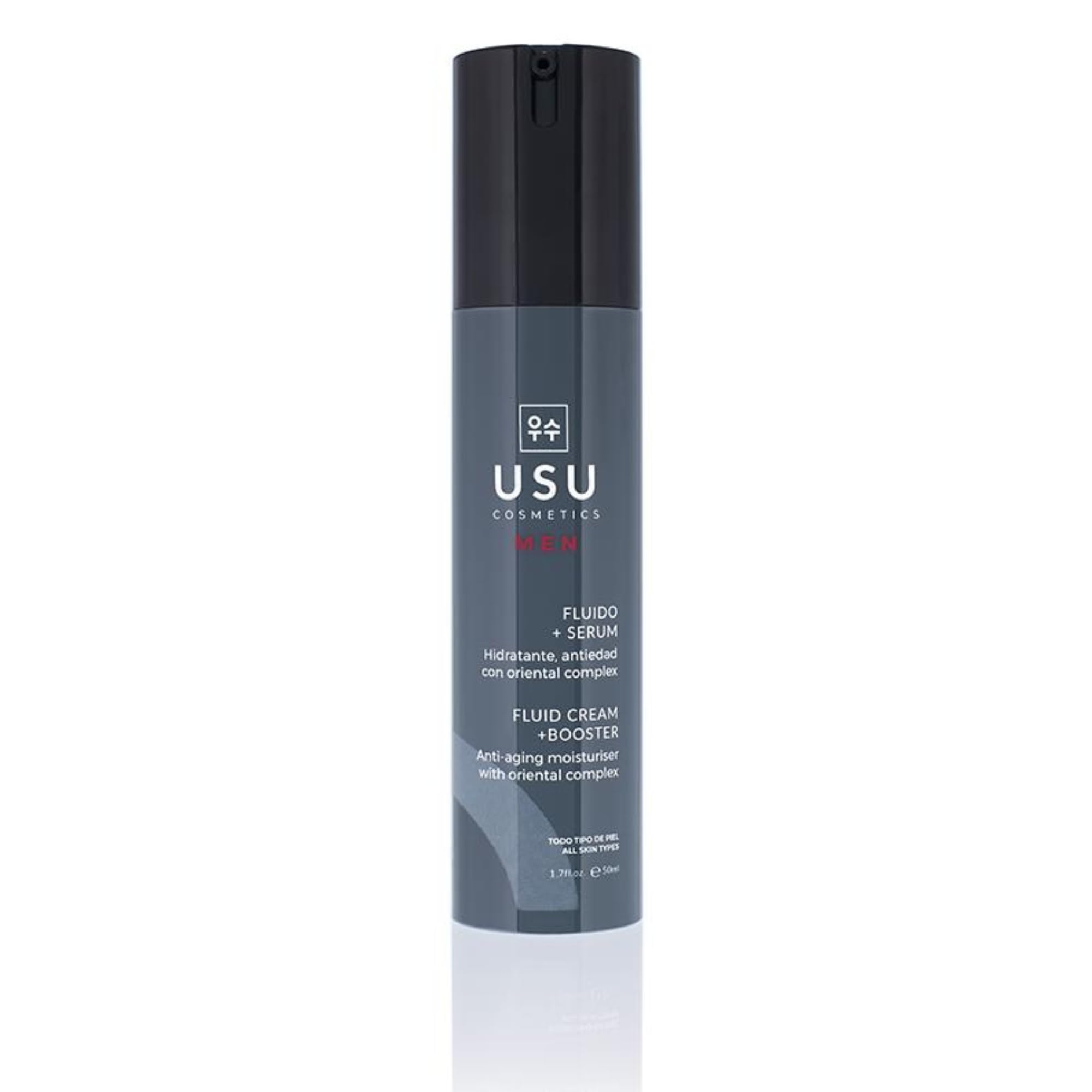 Fluid + Serum for Men - 50ml - Helps Moisturise and Revitalise the Skin - Formulated with Oriental Complex, Red Berries and Hyaluronic Acid - Suitable for All Skin Types - USU Cosmetics