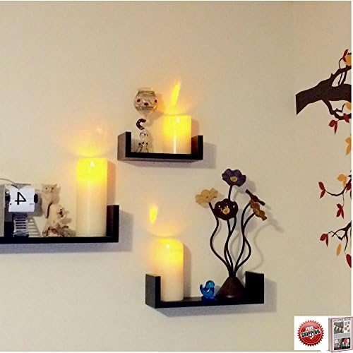 Floating Wall Shelves, U-Type, Set Of Three, Easy To Mount, Wooden, Three Sizes, Espresso Finish &amp; eBook by BestOffer4You