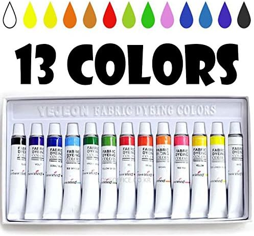 VIVID Dye Textile Fabric Paint Tubes 13 Vivid Colors Set 7.5ml Deco Art YEJEON