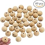 Supla 60 Pcs Unfinished Natural Solid Round Wood Spacer Beads 1 inch Diameter Wooden Loose Beads Balls for DIY Art & Craft Project and Jewelry Making