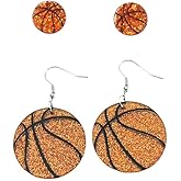 2 Pairs Glitter Acrylic Sport Ball Earrings Set for Women Baseball Basketball Soccer Stud Dangle Earrings Sport Ball Jewelry for Baseball Sport Fan Jewelry Gift