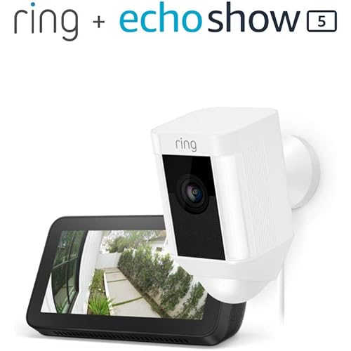 Ring Spotlight Cam Wired (White) with Echo Show 5 (Charcoal)