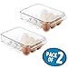mDesign Stackable Plastic Covered Egg Tray Holder, Storage Container and Organizer for Refrigerator, Carrier Bin with Lid and Handle - Holds 12 Eggs - Pack of 2, Clear