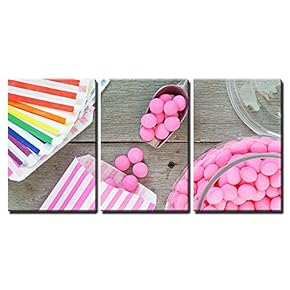 Old Fashioned Candy Jar Full of Pink Peppermints x3 Panels