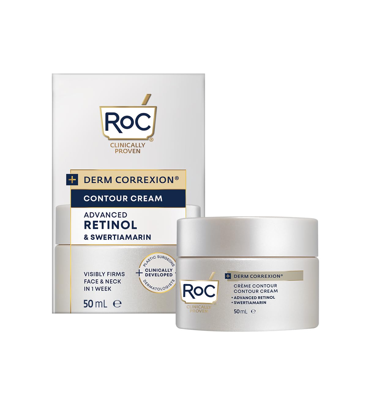 RoC Derm Correxion Contour Cream | Firming Moisturiser for Face & Neck with Retinol | 50 ml