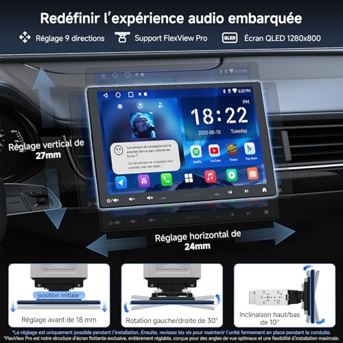 ATOTOEXCEL A5L 10.1 Inch 2 DIN & 1 DIN Adaptive Android Car Radio, Floating Screen Car, CarPlay & Android Auto Wireless, 24 Bands, GPS Tracking, Rear View Camera, HD LRV, 2G+32G, DSP/FM/RDS
