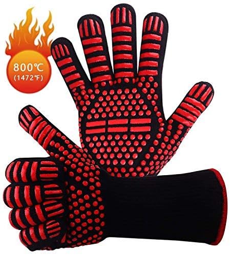 BBQ Grill Gloves 1472℉ Extreme Heat Resistant Barbecue Grill Gloves Kitchen Tool Sets Oven Mitts Gloves for Baking,Cooking and Welding Camping,Red Silicone Long Non-slip Potholder Gloves