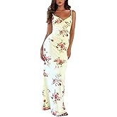 ABINGOO Women Vintage Spaghetti Strap Maxi Dress Sexy Low Cut Backless Floral Satin Slip Long Dress Y2k Cami Bodycon Dresses