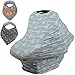Baby Car Seat and Nursing Cover, with Bandana Drool Bibs and Drawstring Carry Bag, Breathable Stretchy Universal 4 in 1 Multi-Use Infant Carseat Canopy Covers Shopping Cart High Chair Stroller