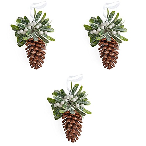 Factory Direct Craft Artificial Frosted Pinecone and Mistletoe Ornaments - 3 Ornaments
