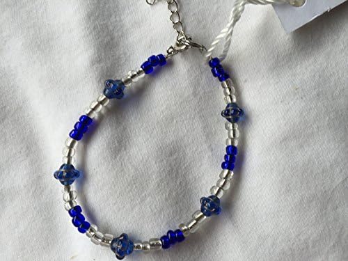 Sapphire Blue and Clear Bead and Wire Bracelet 6 inch