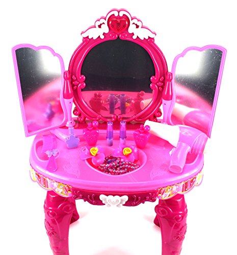 Magical Princess Jewelry Stand Pretend Play Battery Operated Toy Beauty Mirror Vanity Play Set w/ Flashing Lights, Sounds, Hair Dryer, Accessories