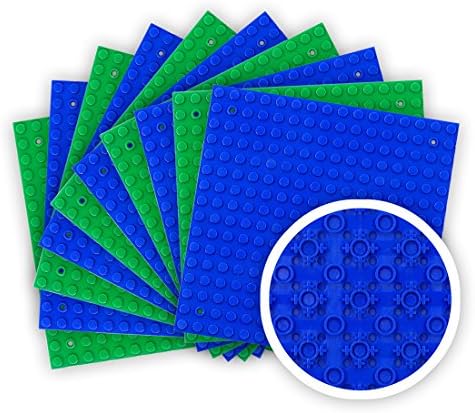 Nicolababe Building Brick Baseplates - 5" x 5" or 16 x 16 Studs (10-Pack) Stackable Base Plates with 1 Set of Door &amp; Window Blocks - Compatible with All Major Brick Sets (5 Green, 5 Blue)