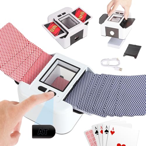 Electronic Automatic Card Mixer 1-2 Games, 2000mAh USB Rechargeable Card Mixer for UNO Poker Skyjo PILI Texas Hold'em, Auto/Manual, Portable Silent and Fast Mixing