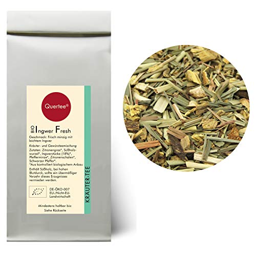 Quertee - Biotee "Ingwer Fresh" - Ayuvitalischer Bio Kräutertee mit Zitronengras und Ingwerstücke - Frisch minzig mit leichtem Ingwer Geschmack (500 g)