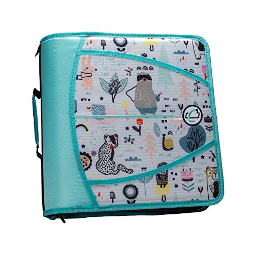 Case-It T641P Zipper Binder, 3-Inch Capacity, with 5-Tab Expanding File, Zip Mesh Pocket, Shoulder Strap, Doodle Creatures Mint Green - Thumbnail 4