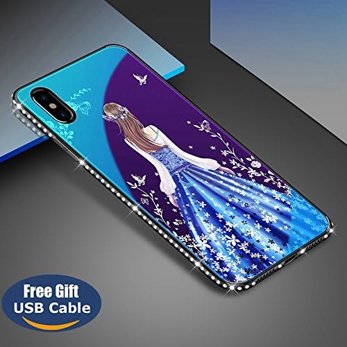 Aireratze iPhone X case,iPhone X cover, [Crystal Series] [Tempered Glass Back] Soft Gel TPU [Glitter Bling Diamond] Slim Back Bumper Anti-Fingerprint 360-Full-Protection Case for iPhone X USB cable