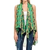 Basico Women's Open Asymmetrical Hem Print Chiffon Vest Cardigan (Large/ Xlarge, Vest #201)