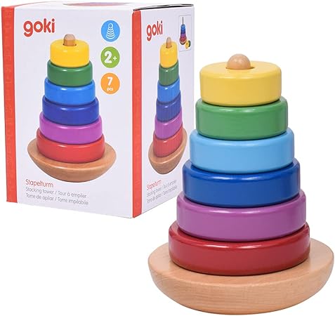 Amazon スタッキング 積み木 重ねるおもちゃ 知育玩具 木製 2歳 Gollnest Kiesel ゴルネスト キーゼル スタッキングタワー リング G525 木製 赤 紫 青 水色 緑 黄色 屋内遊具 おもちゃ