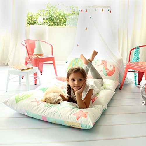 image for Butterfly Craze Kid's Floor Pillow Bed Cover - Use as Nap Mat, Portabl