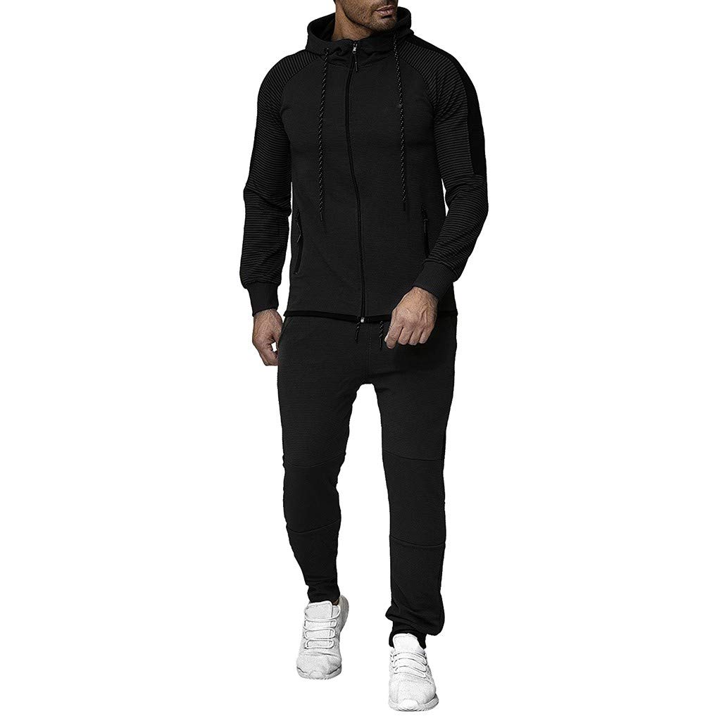 Men Sport Suit Gradient Sweatsuit Zipper Hoodies Outfit Contrast Jogging Full Tracksuit