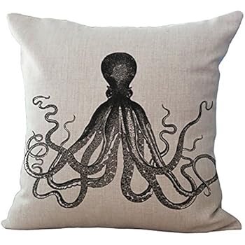 Amazon Com Chezmax Linen Blend Black And White Octopus Cushion