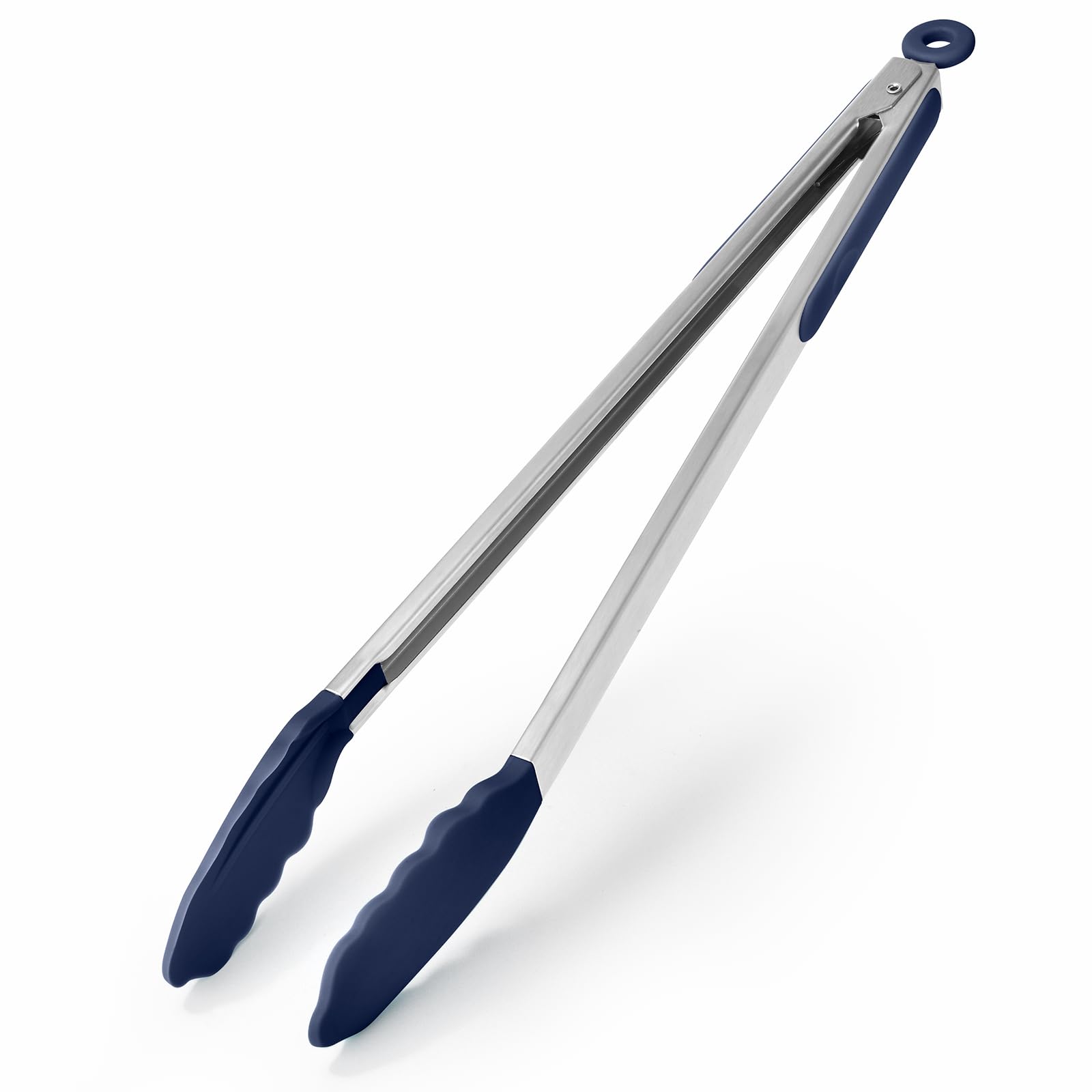 250℃ Heat Resistant Kitchen Tongs: U-Taste 40cm Silicone Cooking Tong with Firm Sealed Non Stick Silicone Tips & Silicone Coated 18/8 Stainless Steel Handle & Smooth Locking (Midnight Blue)