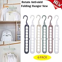 doublesmt 6 Pack Magic Space Saving Hangers Clothes Hanger Organizers Rotate Anti-Skid Folding Hangers 360° Rotating Cascading 9 Hole Towel Hooks Closet Organizers Plastic Storage Racks (6 Multi)