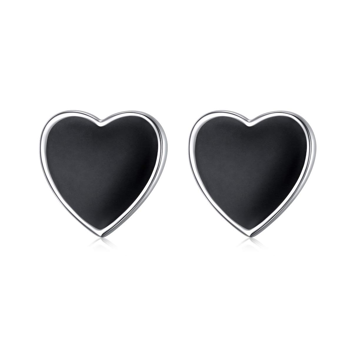 Flyow 925 Sterling Silver Jewelry Black Ear Studs Earrings for Women Gift (Heart)