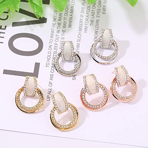 Rose Gold Simulated Diamond Stud Earrings for Women Girls with Sterling Silver Earrings Pin, Statement Hypoallergenic Earrings with Small Hoops