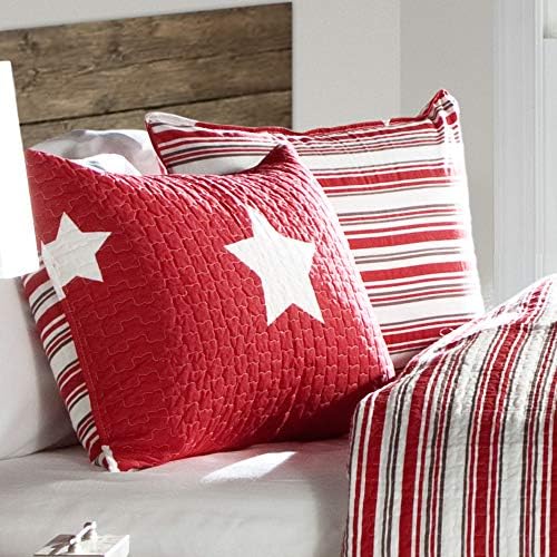 Red cotton quilt set with star pattern, priced at $199.99 with a discount of $45.83 as of August 9, 2023.