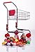 MMP Living Pretend Play Shopping Cart w/ 51 Pcs of Grocery Food, Red