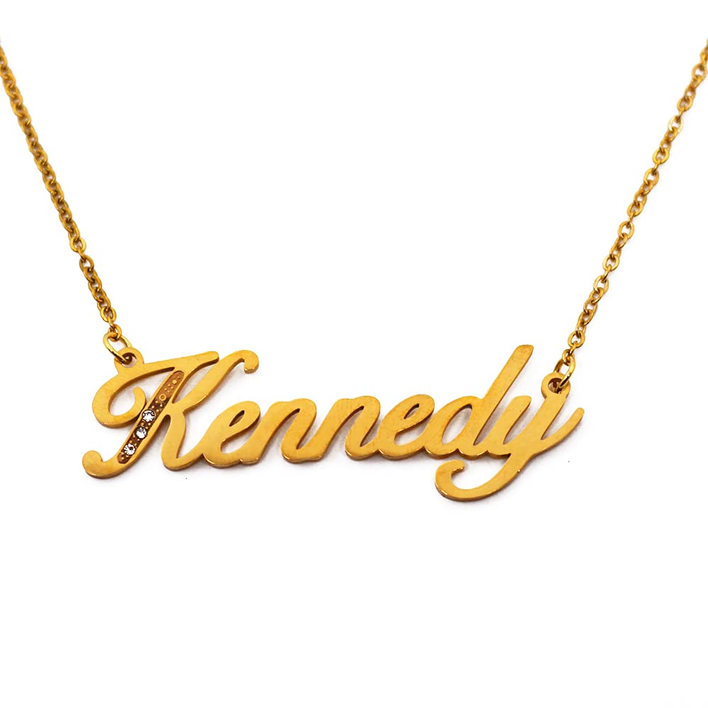 Kigu Name Necklace Kennedy - Gold Tone - Custom Name Necklace - Personalised Jewellery for Ladies- Customised Jewellery for Girls- Custom Pendant Kennedy