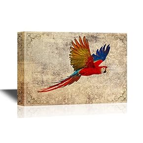 Birds and Poultry Canvas Wall Art - A Flying Colorful Parrot - Retro Style Gallery Wrap Modern Home Art | Ready to Hang - 12x18 inches