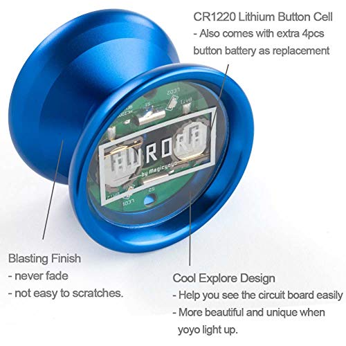 YOSTAR Professional YoYo, MAGICYOYO Y02 Unresponsive Yoyo Pro Light Up Yoyos for Kids, + 5 Strings + Bag + Glove (Blue with Green Light) - Thumbnail 3