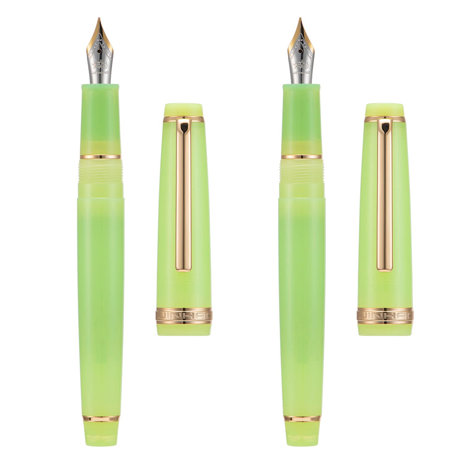 2 PCS Jinhao 82 Resin Fountain Pen Iridium Extra Fine & Fine Nib with Converter, Transparent Green with Golden Clip Writing Pen Set — image 1