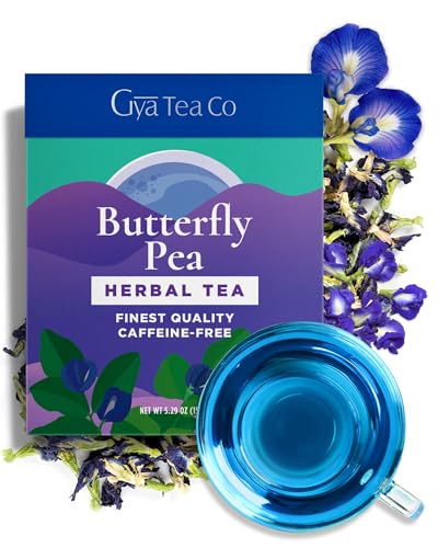 GYA TEA CO BUTTERFLY PEA HERBAL LOOSE LEAF TEA – DECAF FLOWER TEA WITH GOOD TASTE & BLUE COLOR FOR SKIN, HAIR & DIGESTION HEALTH, SOOTHING & RELAXING – 5.29 OZ – 70 CUPS