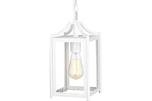 Osimir Modern Outdoor Hanging Porch Light, 14" Large Pendant with Adjustable Chain, White Finish and Clear Glass, OS-3005