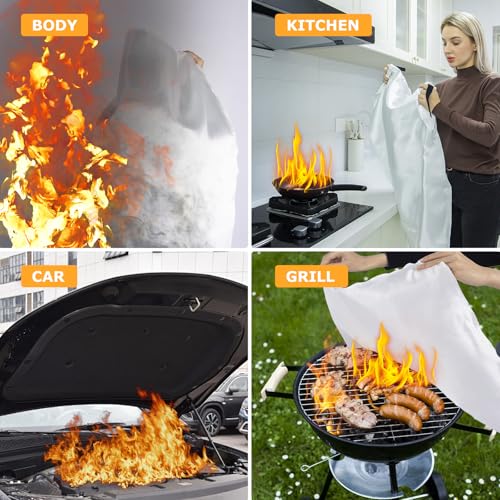 FIREWESS Set of 2 Fire Blankets, 100 x 100 cm Fireproof Blanket for Home Security, Fireproof Protection and Thermal Insulation Fiberglass